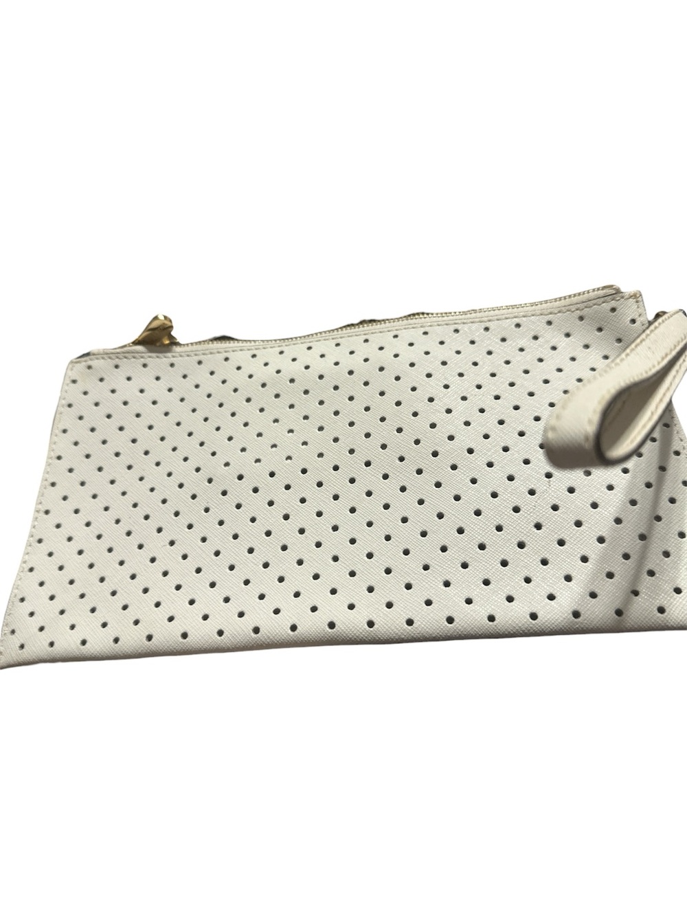 NWOT Michael Kors Ivory Perforated Zip Wristlet Clutch with Gold Hardware - Picture 2 of 6